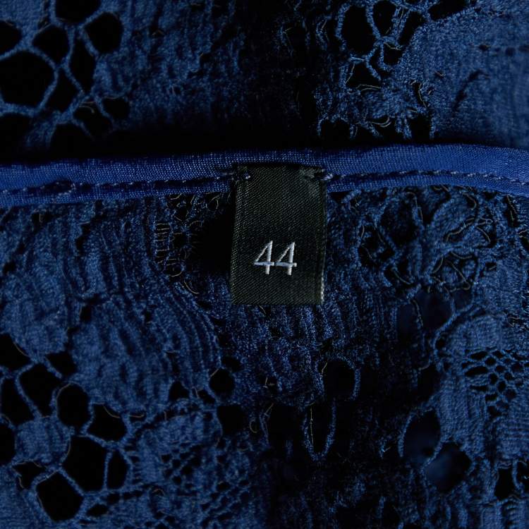 Pre Owned Gucci Navy Blue Lace Contrast Trim Button Front Sheer Jacket M