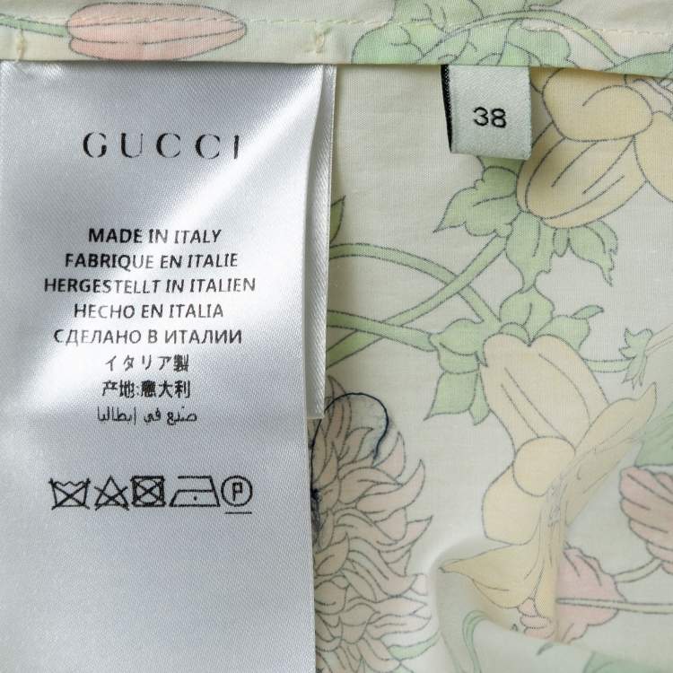 Pre Owned Gucci Cream Printed Cotton Belted Maxi Dress S