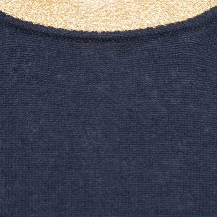 Pre Owned Gucci Navy Blue Cashmere Rib-Trim Detail Sweater Top M