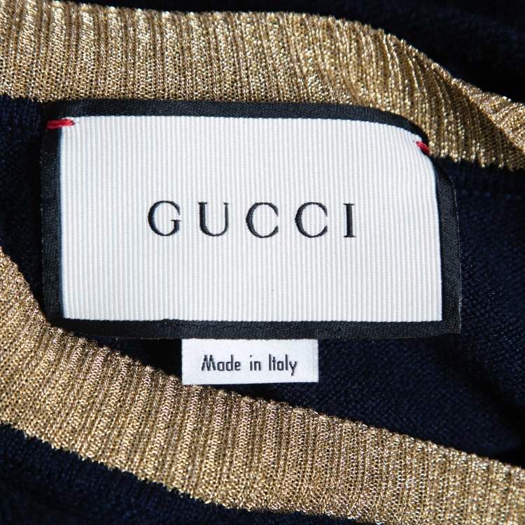 Pre Owned Gucci Navy Blue Cashmere Rib-Trim Detail Sweater Top M