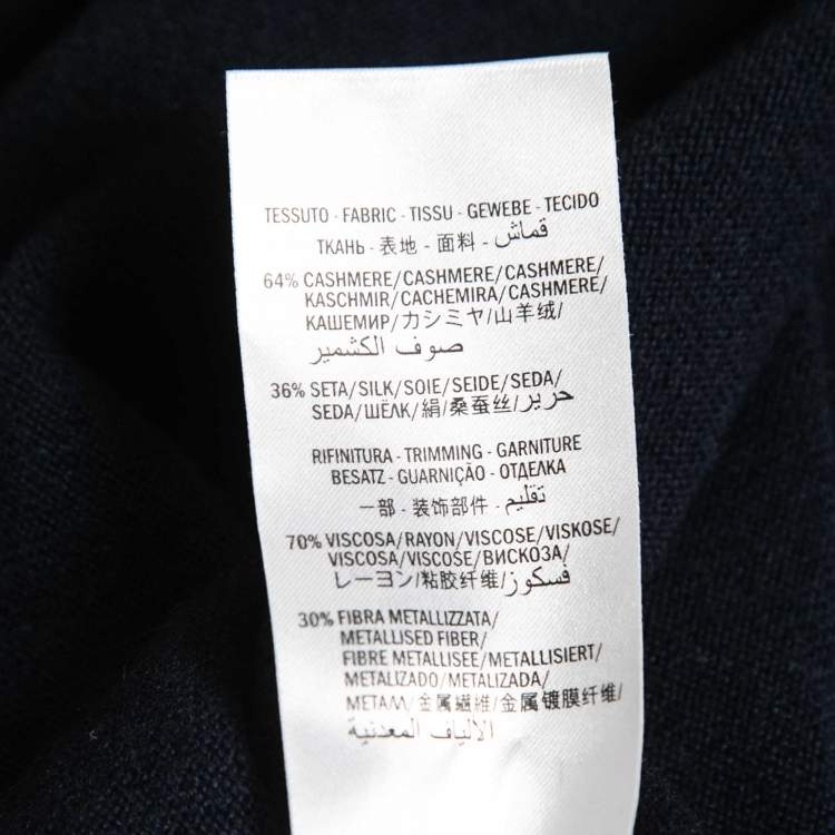 Pre Owned Gucci Navy Blue Cashmere Rib-Trim Detail Sweater Top M