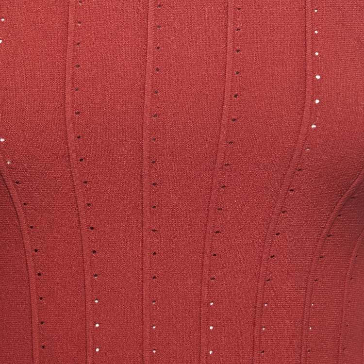 Pre Owned Gucci Red Perforated Knit Top M
