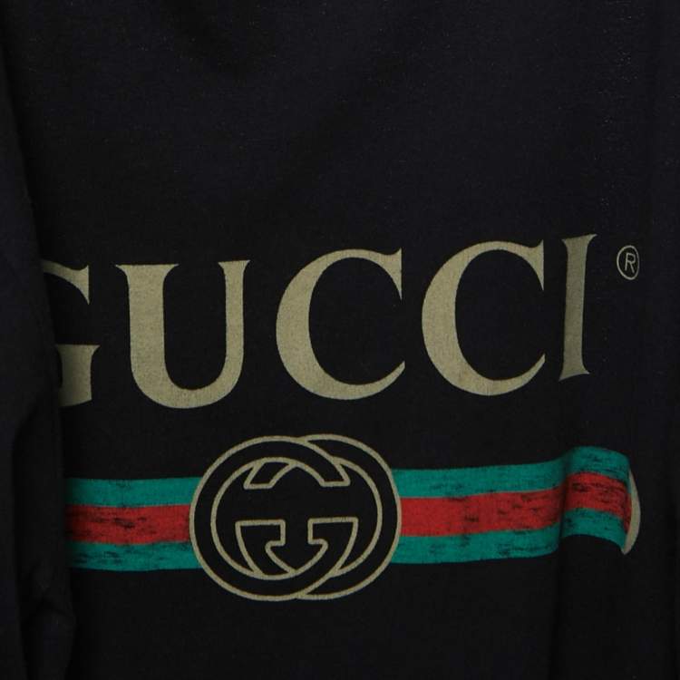 Pre Owned Gucci Black Distressed Cotton Vintage Logo T-Shirt M