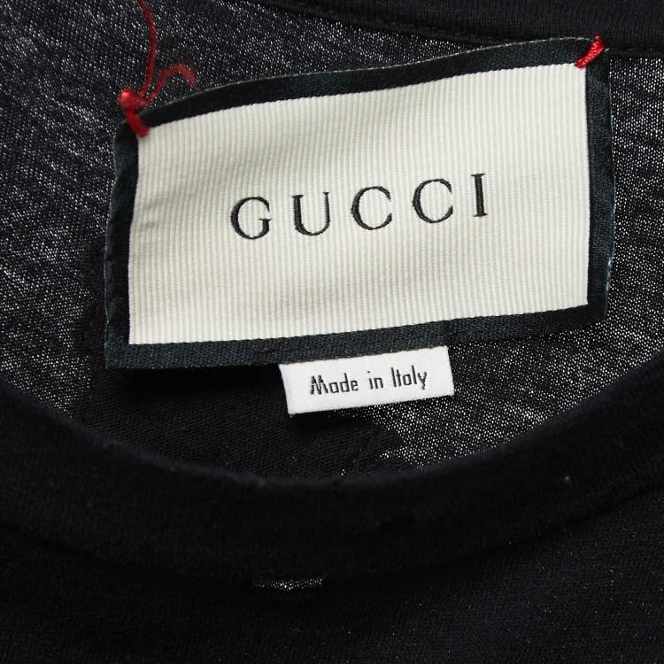 Pre Owned Gucci Black Distressed Cotton Vintage Logo T-Shirt M