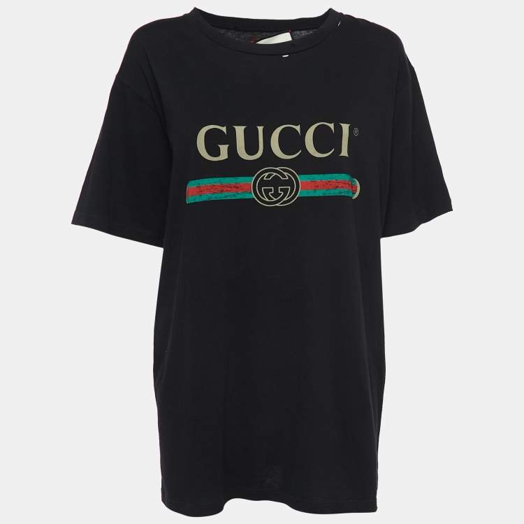 Gucci Black Distressed Cotton Vintage Logo T-Shirt M Gucci | The Luxury ...