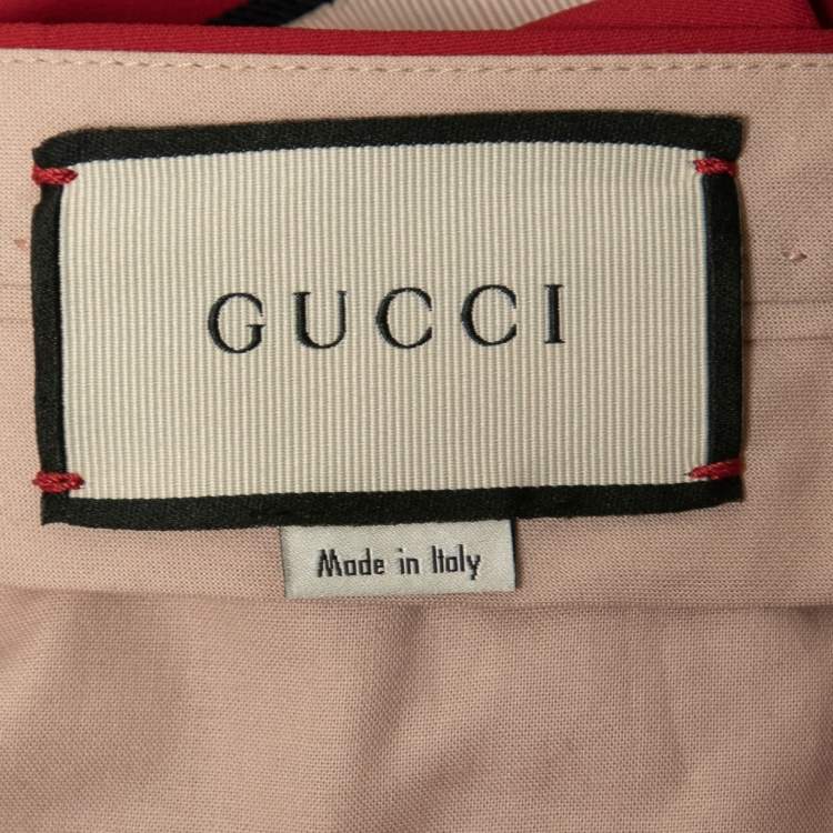 Pre Owned Gucci Red Stretch Crepe Ribbon-Trim Detail Flared Trousers M