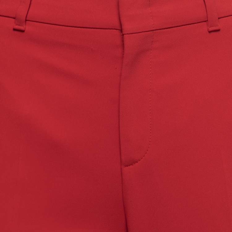 Pre Owned Gucci Red Stretch Crepe Ribbon-Trim Detail Flared Trousers M