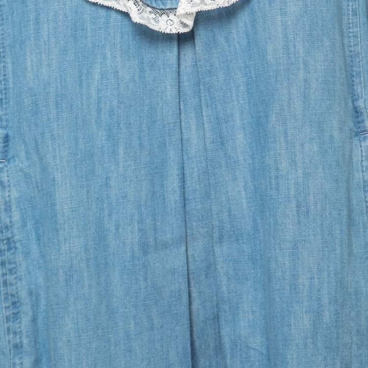 Pre Owned Gucci Blue Chambray Lace-Trimmed Tunic Dress S