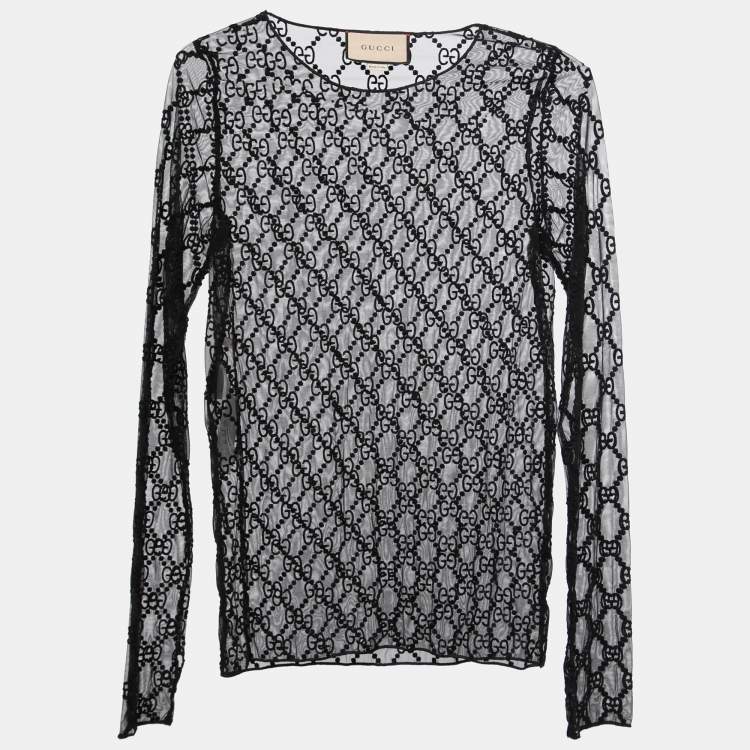 Gucci Black GG Embroidered Tulle T-shirt M Gucci | TLC