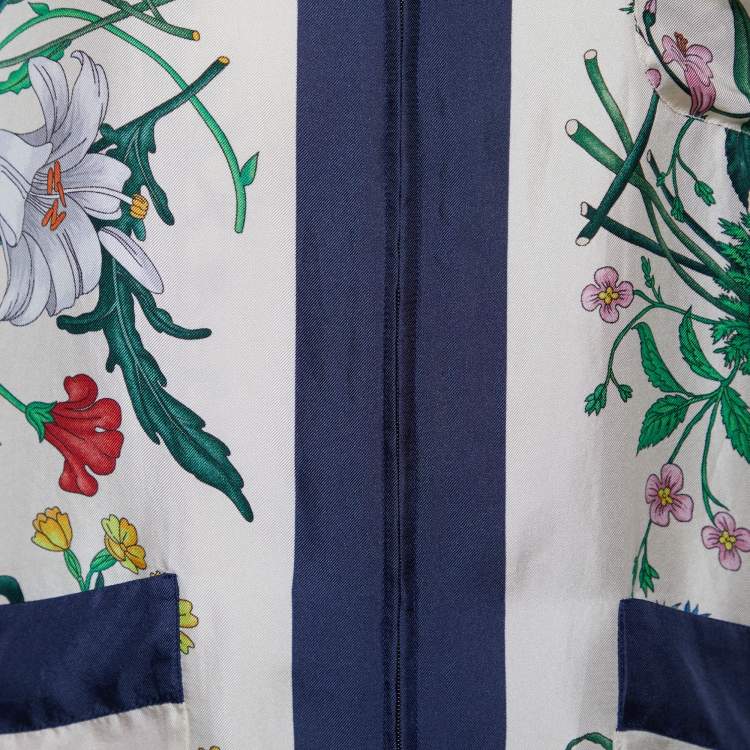 Pre Owned Gucci Cream Flora Printed Silk Foulard Shirt & Pajama Crop Pants M