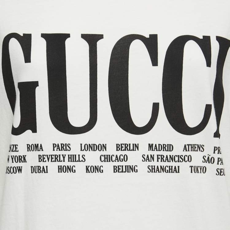 Pre Owned Gucci Cream Cotton Cities Print T-Shirt S