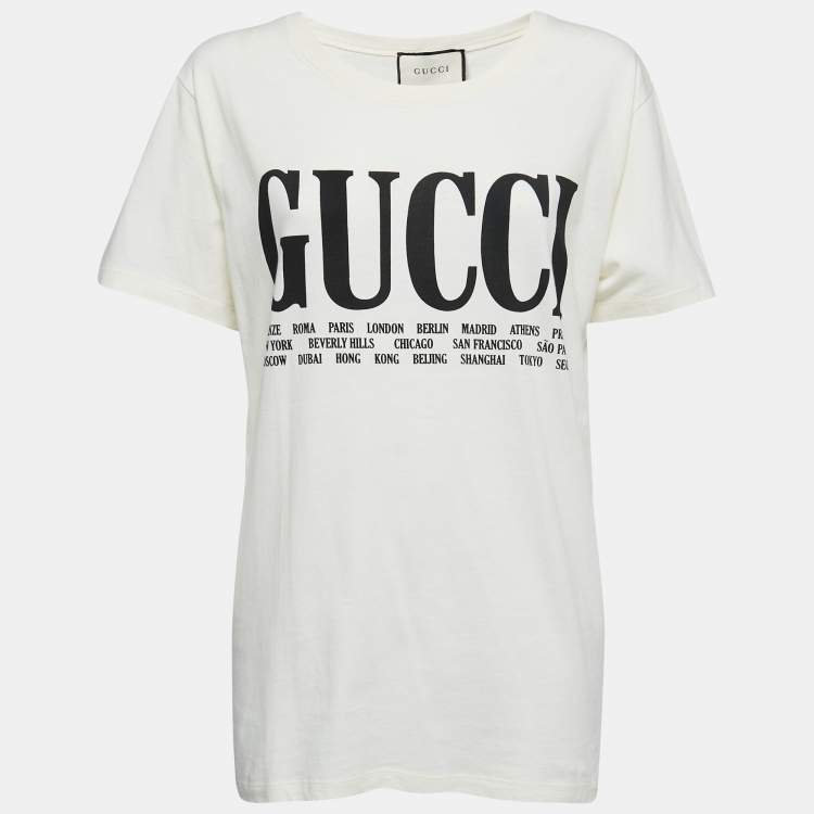 Pre Owned Gucci Cream Cotton Cities Print T-Shirt S