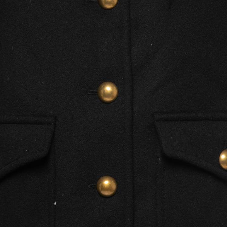 Pre Owned Gucci Black Wool Double-G Detail Coat S