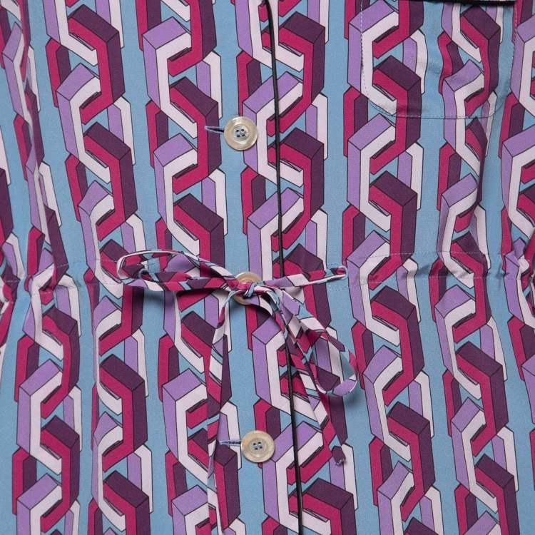 مملوكة مسبقًا Gucci Blue/Purple Geometric Printed Silk Top & Pants Set S