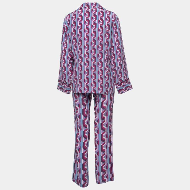 Dolce & Gabbana Men's Silk Geo-print Pyjama Shirt In Blue