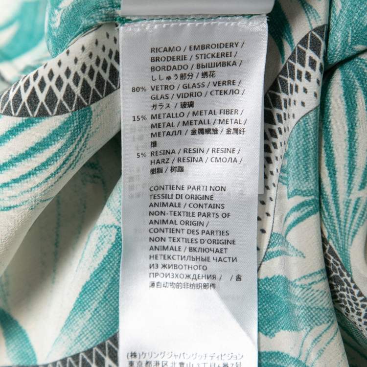 Pre Owned Gucci Green Snake Print Silk Embellished Shirt L