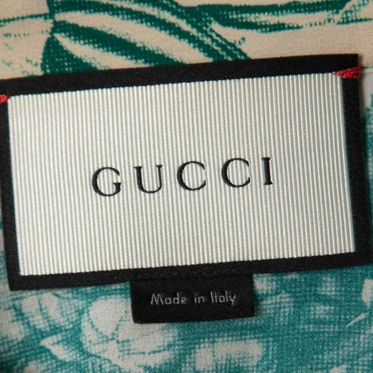 Pre Owned Gucci Green Snake Print Silk Embellished Shirt L