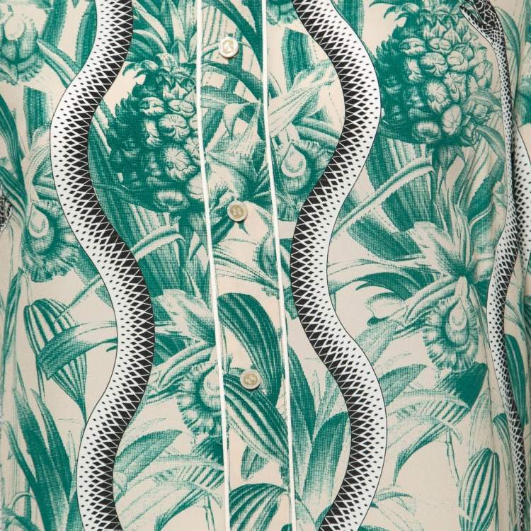 Pre Owned Gucci Green Snake Print Silk Embellished Shirt L