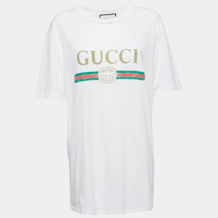 Gucci White Logo Print T-Shirt M Gucci | TLC