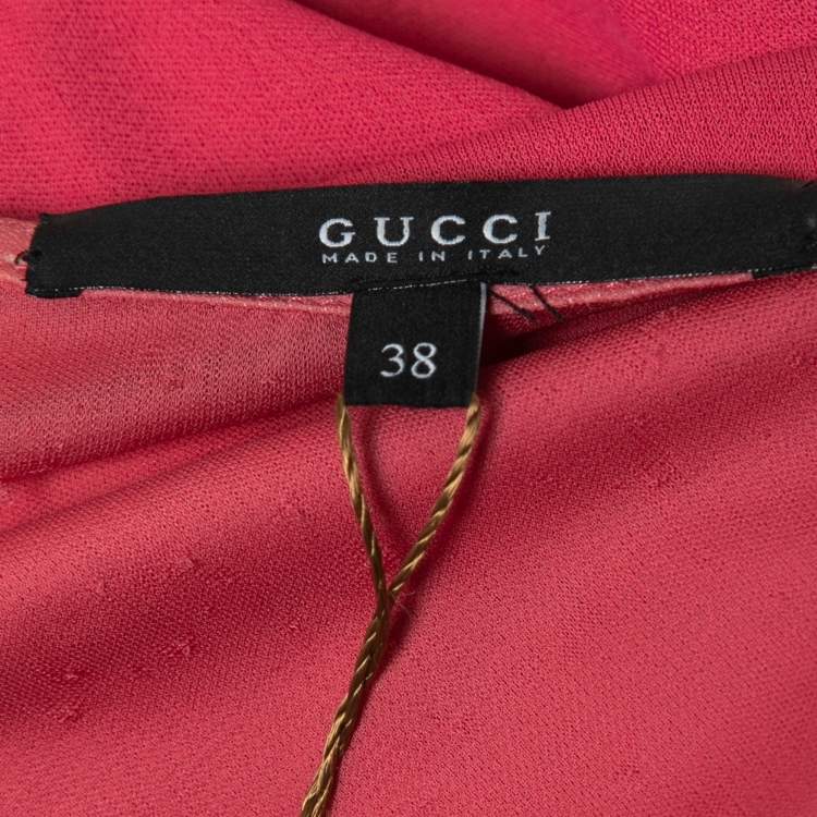 Pre Owned Gucci Pink Jersey Belted Wrap Effect Midi Dress S