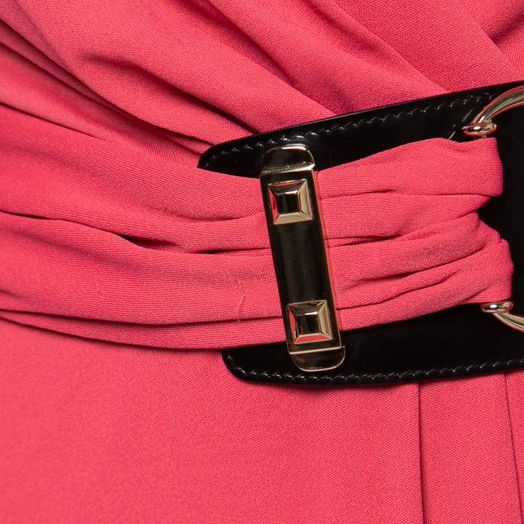 Pre Owned Gucci Pink Jersey Belted Wrap Effect Midi Dress S
