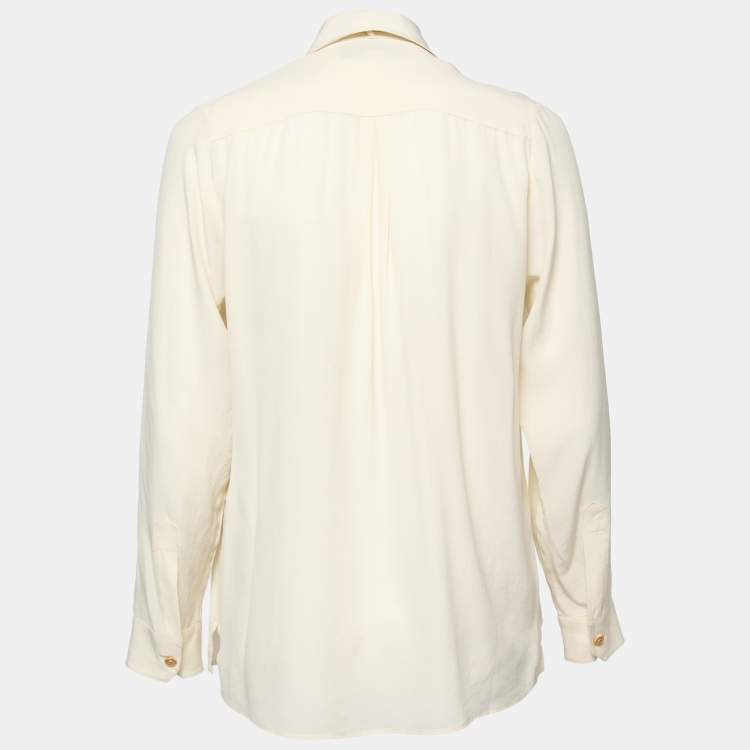Pre Owned Gucci Cream Silk Bow Tie Detail Shirt M