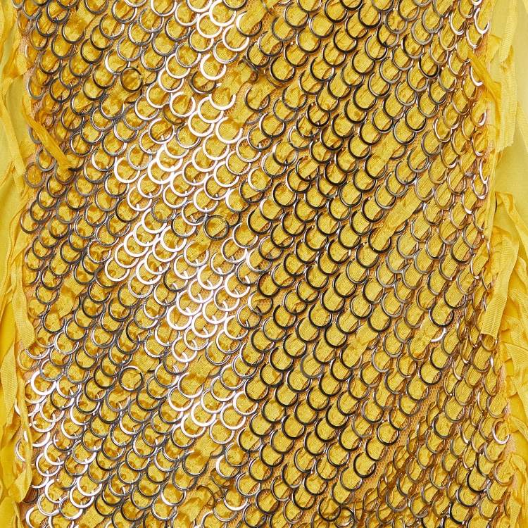 Pre Owned Gucci by Tom Ford Yellow Silk Embellished Strapless Mini Dress M