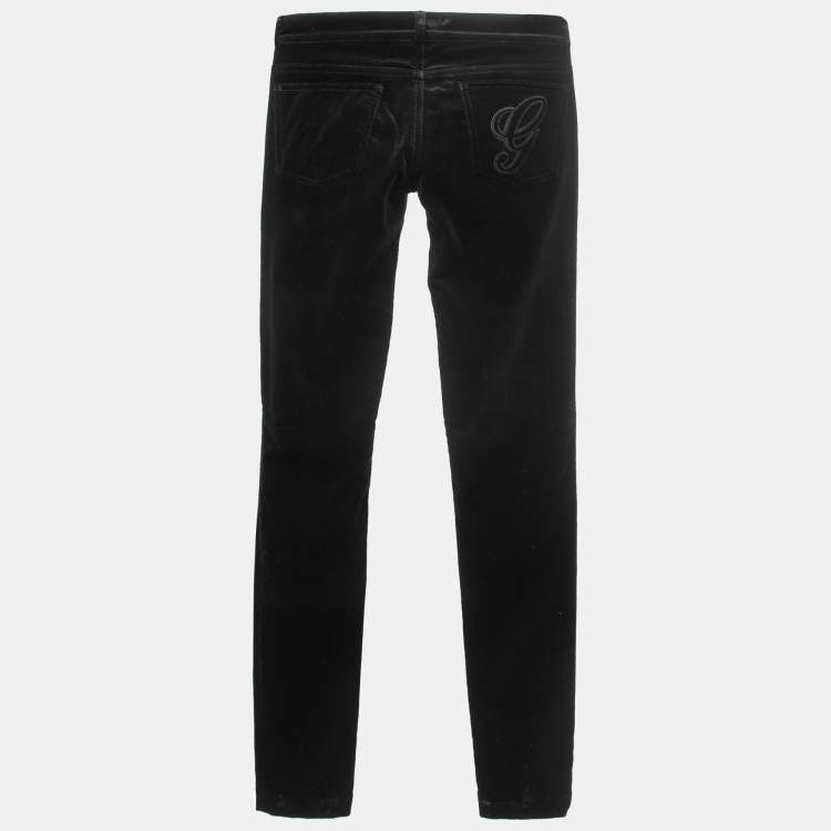 Pre Owned Gucci Black Velvet Skinny Jeans S Waist 30"