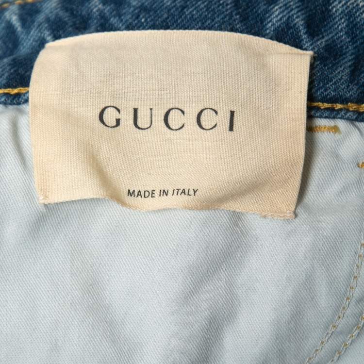مملوكة مسبقًا Gucci Blue Distressed Denim Flared Jeans S Waist 26"