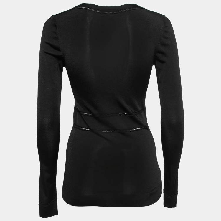 Gucci Black Jersey Knit V-Neck Long Sleeve Top S Gucci | TLC