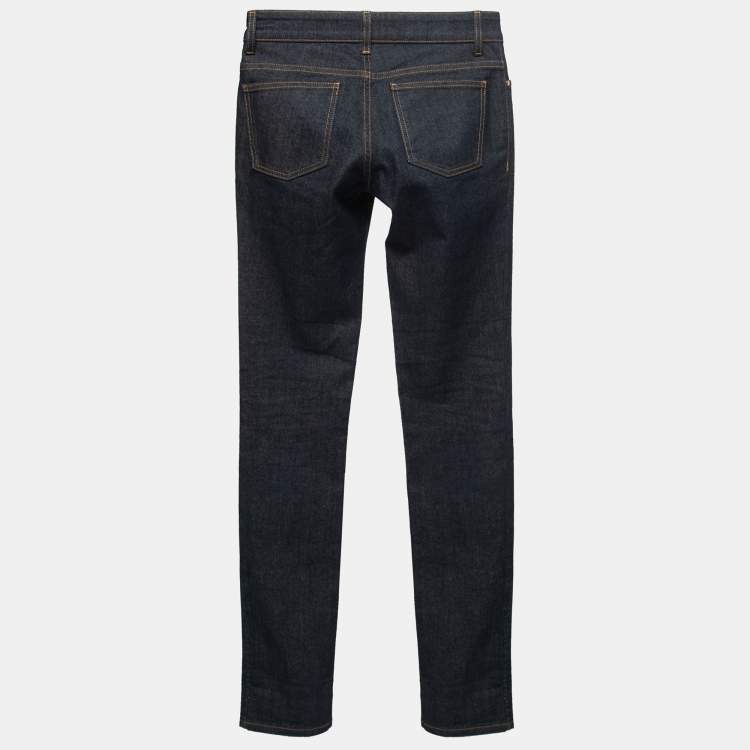 Pre Owned Gucci Dark Blue Denim Web Cuff Detail Slim Fit Jeans S/Waist 30"