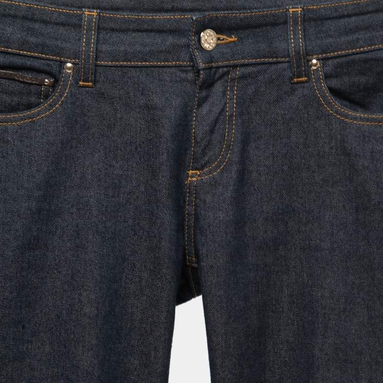 Pre Owned Gucci Dark Blue Denim Web Cuff Detail Slim Fit Jeans S/Waist 30"