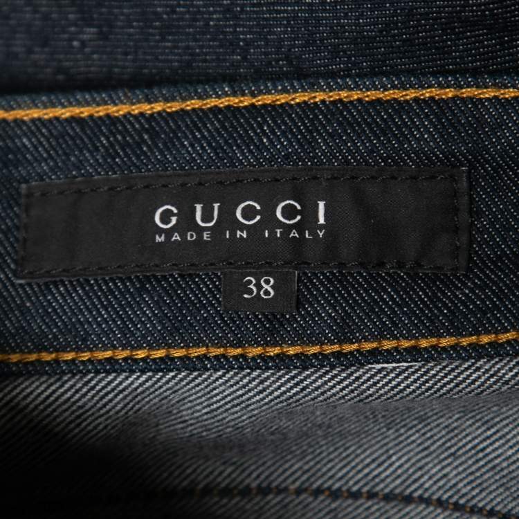 Pre Owned Gucci Dark Blue Denim Web Cuff Detail Slim Fit Jeans S/Waist 30"
