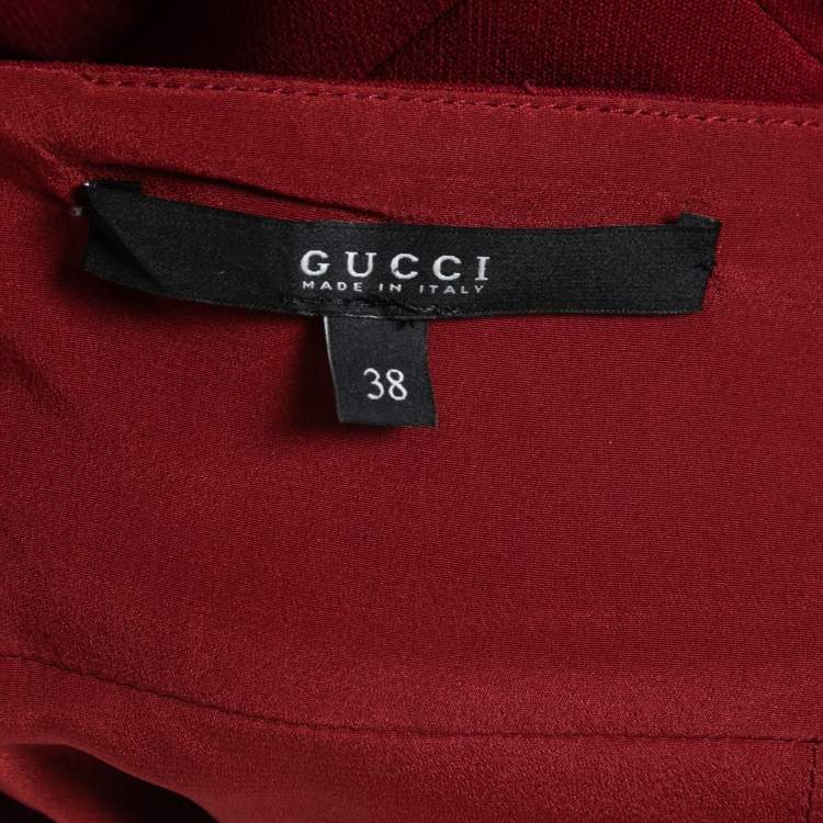 Pre Owned Gucci Red Crepe Off Shoulder Midi Dress S