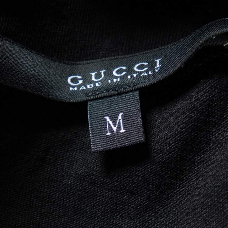 Pre Owned Gucci Black Cotton Knit Embroidered Sleeve Detail T-Shirt M