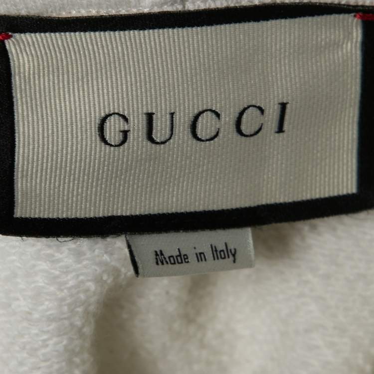Pre Owned Gucci White Logo Printed Cotton Oversize Hoodie XS