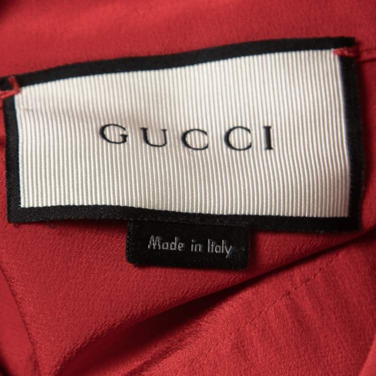Pre Owned Gucci Red Silk Ruffled Long Sleeve Shirt M