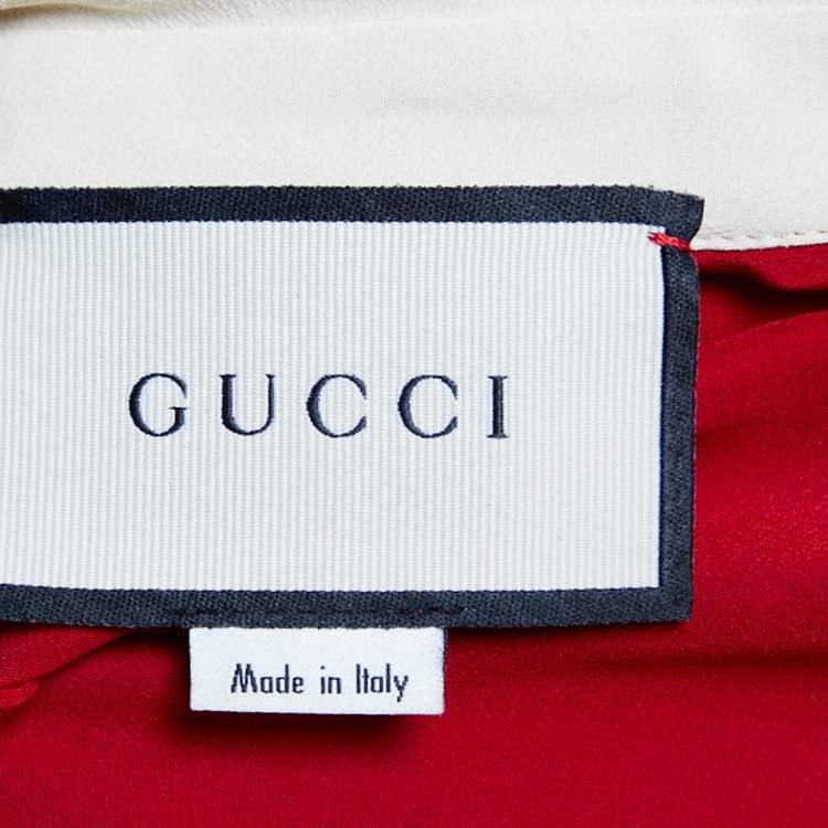 Pre Owned Gucci Red Silk Contrast Collar Detail Shirt S