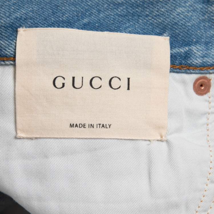 Pre Owned Gucci Blue Floral Embroidered Denim Boyfriend Fit Jeans M Waist 28"