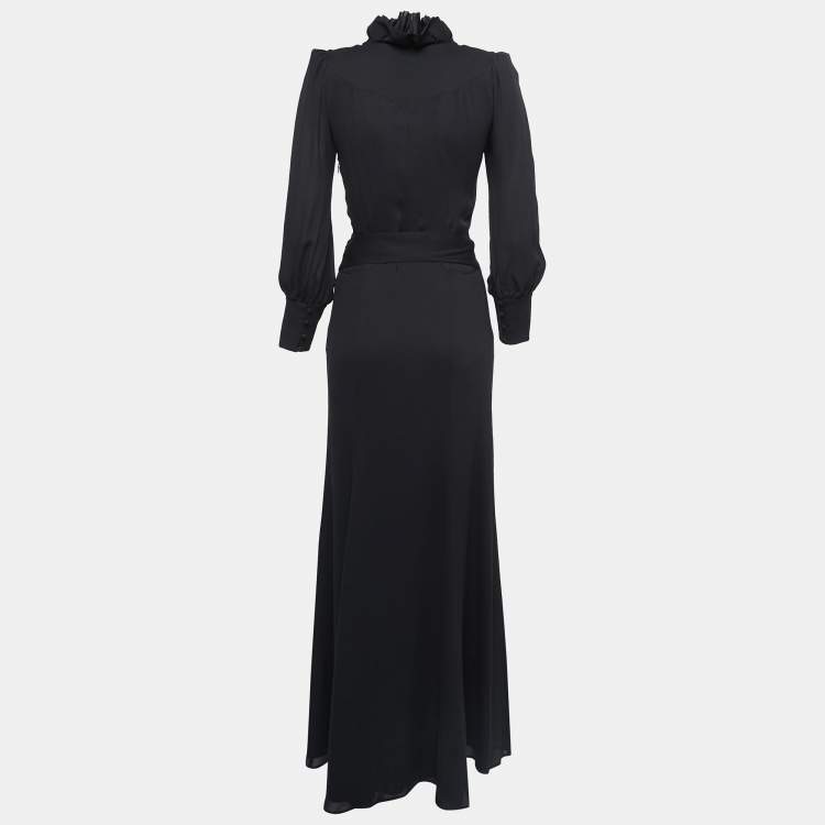 مملوكة مسبقًا Gucci Black Silk Ruffled Neck Tie Back Long Dress S