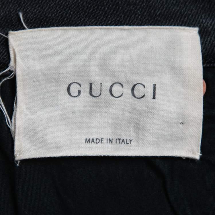 Pre Owned Gucci Grey Dragon Embroidered Denim Skinny Jeans M
