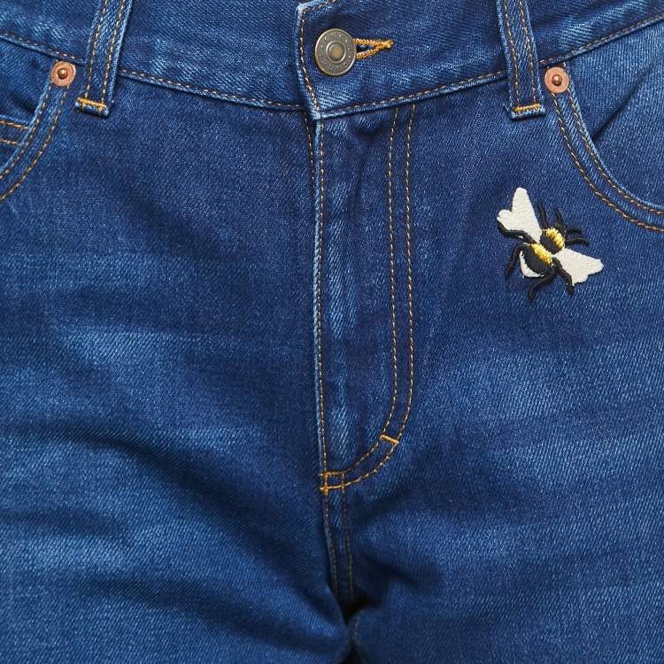 Pre Owned Gucci Blue Denim Butterfly and Bee Embroidered Flared Jeans M