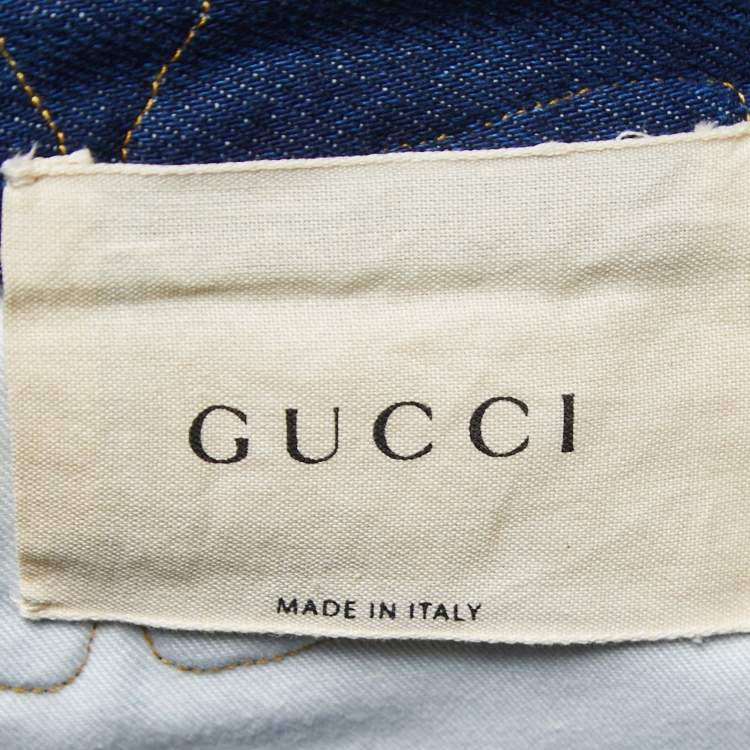 Pre Owned Gucci Blue Denim Floral and Butterfly Embroidered Flared Jean M