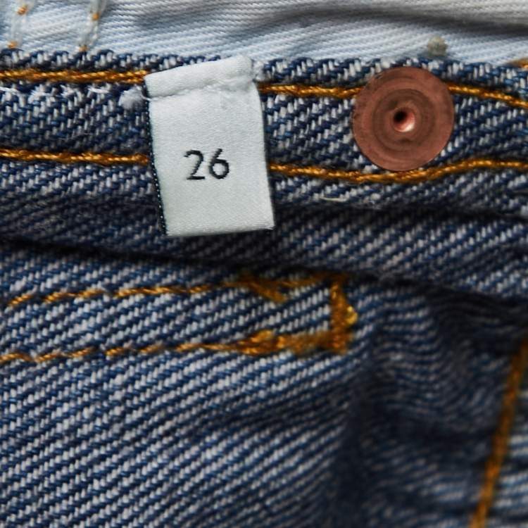 Pre Owned Gucci Blue Denim Embroidered Wide Leg Jeans S