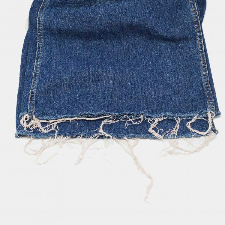 Pre Owned Gucci Blue Denim Embroidered Wide Leg Jeans S