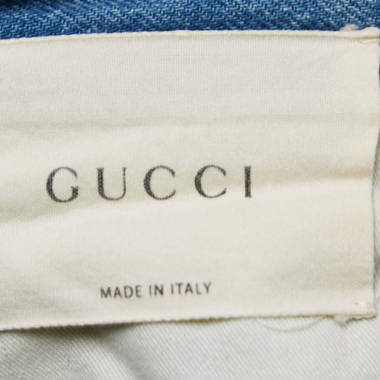 Pre Owned Gucci Blue Denim Embroidered High Waist Jeans M Waist 29.5"