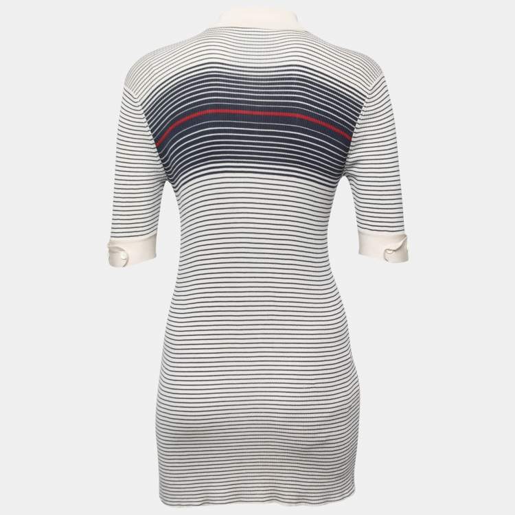Pre Owned Gucci Cream & Navy Striped Knit Mini Polo Dress S