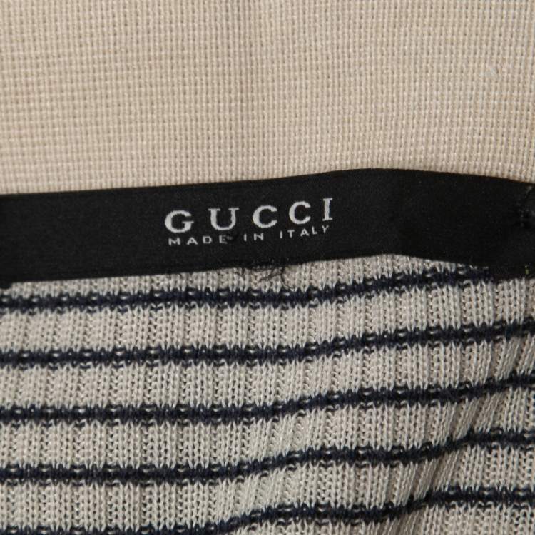 Pre Owned Gucci Cream & Navy Striped Knit Mini Polo Dress S