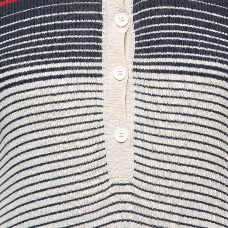 Pre Owned Gucci Cream & Navy Striped Knit Mini Polo Dress S