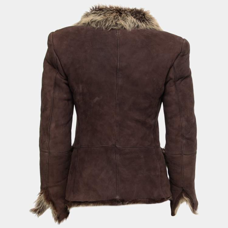 Gucci Vintage Brown Leather Fur Trimmed Button Front Jacket S Gucci TLC